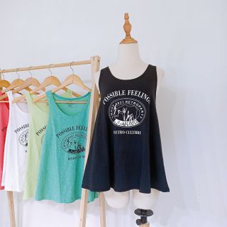 Áo ba lỗ nữ cổ tròn dáng xòe thun cotton in chữ possible đơn giản form rộng sát nách không tay 3 lỗ thun giấy dáng rộng mặc mát tanktop xách nách mặc tập gym cá tính balo mặc nhà cụt tay