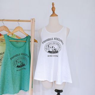 Áo ba lỗ nữ cổ tròn dáng xòe thun cotton in chữ possible đơn giản form rộng sát nách không tay 3 lỗ thun giấy dáng rộng mặc mát tanktop xách nách mặc tập gym cá tính balo mặc nhà cụt tay