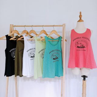 Áo ba lỗ nữ cổ tròn dáng xòe thun cotton in chữ possible đơn giản form rộng sát nách không tay 3 lỗ thun giấy dáng rộng mặc mát tanktop xách nách mặc tập gym cá tính balo mặc nhà cụt tay