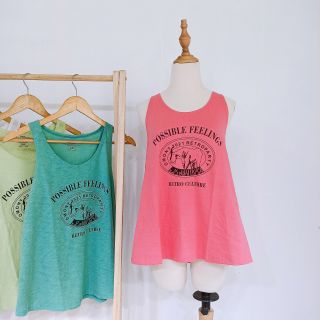 Áo ba lỗ nữ cổ tròn dáng xòe thun cotton in chữ possible đơn giản form rộng sát nách không tay 3 lỗ thun giấy dáng rộng mặc mát tanktop xách nách mặc tập gym cá tính balo mặc nhà cụt tay