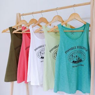 Áo ba lỗ nữ cổ tròn dáng xòe thun cotton in chữ possible đơn giản form rộng sát nách không tay 3 lỗ thun giấy dáng rộng mặc mát tanktop xách nách mặc tập gym cá tính balo mặc nhà cụt tay
