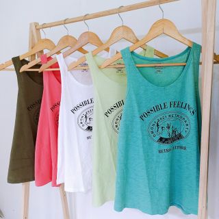 Áo ba lỗ nữ cổ tròn dáng xòe thun cotton in chữ possible đơn giản form rộng sát nách không tay 3 lỗ thun giấy dáng rộng mặc mát tanktop xách nách mặc tập gym cá tính balo mặc nhà cụt tay