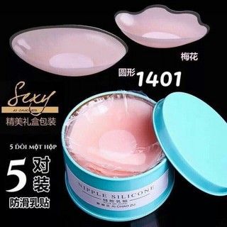 Hộp xanh dán ti dán núm ngực, dán nhũ hoa , Silicon Siêu mềm 1401 - Hình Hoa mai
