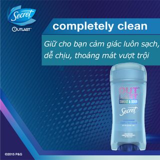 Lăn gel ngăn tiết mồ hôi và khử mùi nữ Secret completely clean 73g nhập khẩu từ Mỹ