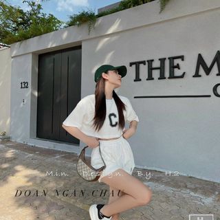 Đồ bộ nữ in chữ C mặc nhà, chất thun cotton co giản, thoáng mát, freesize dưới 65kg