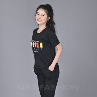 Sét bộ nữ,đồ bộ lững nữ thun sufa in hình cây kem ,cá tính, dể thương-ĐBL08-ĐEN