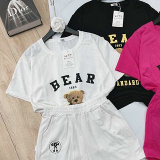 Đồ bộ nữ in Bear gấu mặc nhà, chất thun conton co giản, thoáng mát freesize dưới 65kg đẹp