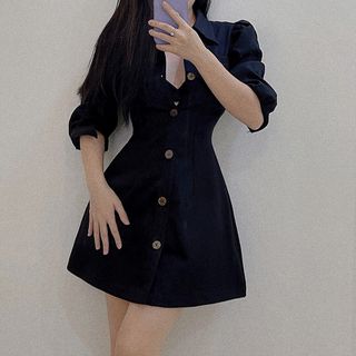 Đầm sơ mi siết eo