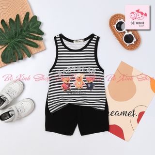 Quần Áo Trẻ Em Bộ Ba Lỗ Cho Bé Trai Bé Gái Đồ Bộ Thun Lạnh Ba Lỗ Sát Nách Cho Bé Trai Gái Sọc Gấu