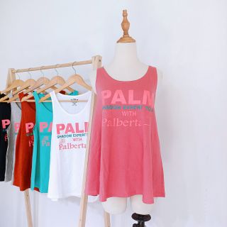 Áo ba lỗ nữ tanktop cổ tròn form rộng dáng xòe in chữ Palm đơn giản sát nách thun cotton mặc nhà tập gym freesize