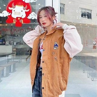 Áo khoác nhung cổ bẻ hất nhung tăm, logo thêu,form dưới 70kg