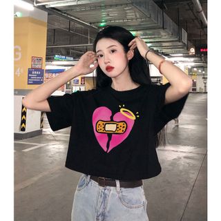 Áo croptop nữ tay ngắn cổ tròn vải thun cotton kiểu hàn quốc CR067 Miucho in hoạ tiết