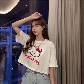 Áo croptop nữ tay ngắn cổ tròn vải thun cotton kiểu hàn quốc CR057 Miucho in hoạ tiết