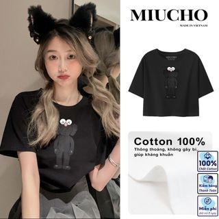 Áo croptop nữ tay ngắn cổ tròn vải thun cotton kiểu hàn quốc CR054 Miucho in hình hoạ tiết
