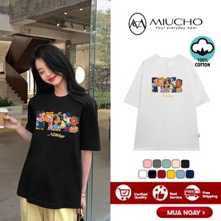 Áo phông nữ form rộng tay lỡ unisex đẹp, áo thun nữ form rộng tay lỡ unisex cotton hàn quốc AT099 Miucho in hình