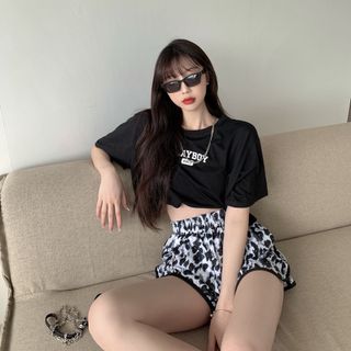 Áo croptop nữ tay ngắn cổ tròn vải thun cotton kiểu hàn quốc CR010 Miucho in hình hoạ tiết