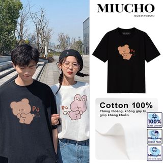Áo phông đôi nữ form rộng tay lỡ unisex, áo thun đôi nữ form rộng tay lỡ unisex cotton AT098 Miucho in hình