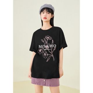 Áo thun nữ form rộng đẹp tay lỡ kiểu hàn quốc, áo phông nữ form rộng unisex vải cotton AT234 Miucho in họa tiết