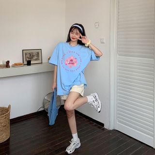 Áo thun nữ form rộng đẹp tay lỡ kiểu hàn quốc, áo phông nữ form rộng unisex vải cotton AT235 Miucho in họa tiết