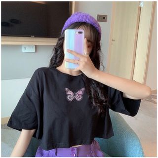 Áo croptop nữ tay ngắn cổ tròn vải thun cotton kiểu hàn quốc CR005 Miucho in hình hoạ tiết