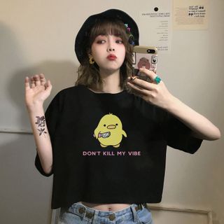Áo croptop nữ tay ngắn cổ tròn vải thun cotton kiểu hàn quốc CR004 Miucho in hình hoạ tiết