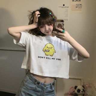 Áo croptop nữ tay ngắn cổ tròn vải thun cotton kiểu hàn quốc CR004 Miucho in hình hoạ tiết