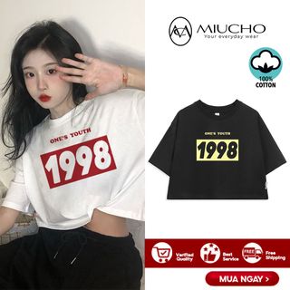 Áo croptop nữ tay ngắn cổ tròn vải thun cotton kiểu hàn quốc CR023 Miucho in hình hoạ tiết