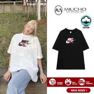 Áo phông nke nữ form rộng tay lỡ unisex, áo thun nke nữ form rộng tay lỡ unisex cotton AT073 Miucho in logo