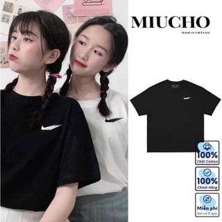 Áo phông nke nữ form rộng tay lỡ unisex, áo thun nke nữ form rộng tay lỡ unisex cotton AT071 Miucho in logo
