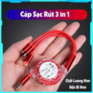 Cáp Sạc Rút 3 Đầu Siêu Bền - Dây Rút Gọn Gàng Tiện Lợi - Cổng sạc Nhanh Thế Hệ Mới Nhất giá sỉ