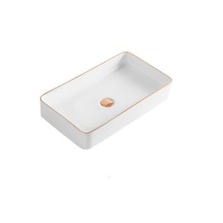 Chậu sứ lavabo màu trắng viền vàng hình chữ nhật