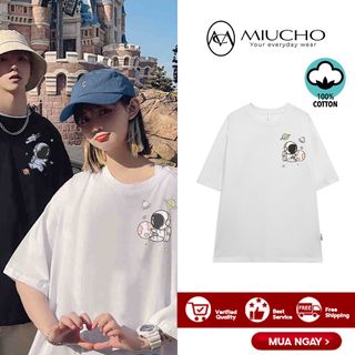 Áo phông đôi nữ form rộng tay lỡ unisex, áo thun đôi nữ form rộng tay lỡ unisex cotton AT079 Miucho in hình