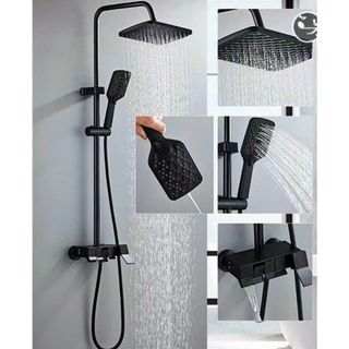 Bộ cây sen tắm nóng lạnh kiểu vuông màu đen, nút nhấn dạng phím đàn độc đáo