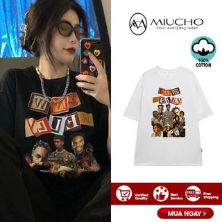 Áo thun YNW Melly form rộng đẹp tay lỡ kiểu hàn quốc, áo phông YNW Melly form rộng vải cotton AT197 Miucho in hoạt tiết
