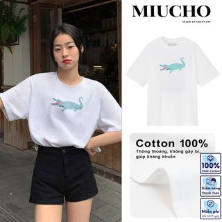 Áo phông nữ form rộng tay lỡ unisex đẹp, áo thun nữ form rộng tay lỡ unisex cotton hàn quốc AT023 Miucho in hình giá sỉ