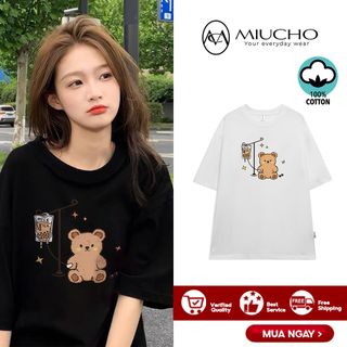 Áo phông nữ form rộng tay lỡ unisex đẹp, áo thun nữ form rộng tay lỡ unisex cotton hàn quốc AT068 Miucho in hình