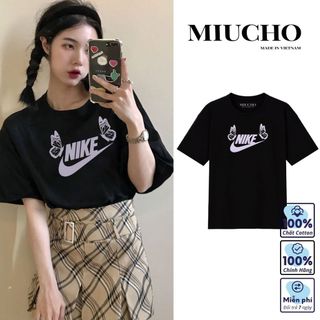 Áo phông nke nữ form rộng tay lỡ unisex, áo thun nke nữ form rộng tay lỡ unisex cotton AT062 Miucho in logo