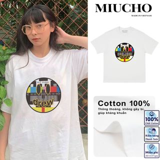 Áo phông drew nữ form rộng tay lỡ unisex, áo thun drew nữ form rộng tay lỡ unisex cotton AT135 Miucho in logo