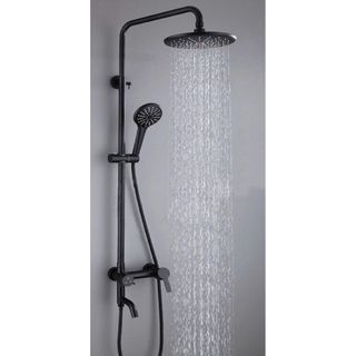 Bộ cây sen tắm nóng lạnh, thép không gỉ màu đen, kiểu tròn, 3 trong 1