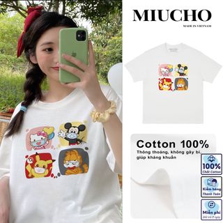 Áo thun nữ form rộng đẹp tay lỡ kiểu hàn quốc, áo phông nữ form rộng unisex vải cotton AT185 Miucho in hoạt tiết