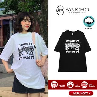 Áo thun form rộng nữ tay lỡ oversize, áo form rộng nữ hàn quốc chất vải cotton AT152 Miucho in hình hoạ tiết