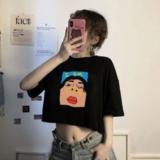 Áo croptop nữ tay ngắn cổ tròn vải thun cotton kiểu hàn quốc CR070 Miucho in hình hoạ tiết