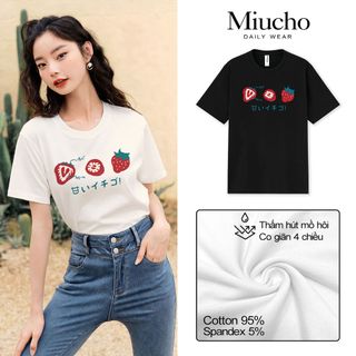 Áo thun nữ cổ tròn chất liệu cotton mềm mại form regular AR026 Miucho in hoạ tiết