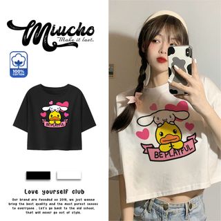 Áo croptop nữ tay ngắn cổ tròn vải thun cotton kiểu hàn quốc CR068 Miucho in hình hoạ tiết