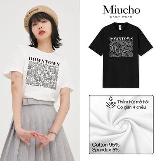 Áo thun nữ cổ tròn chất liệu cotton mềm mại form regular AR015 Miucho in hoạ tiết