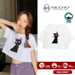 Áo croptop nữ tay ngắn cổ tròn vải thun cotton kiểu hàn quốc CR026 Miucho in hình hoạ tiết