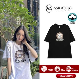 Áo phông nữ form rộng tay lỡ unisex đẹp, áo thun nữ form rộng tay lỡ unisex cotton hàn quốc AT094 Miucho in hình