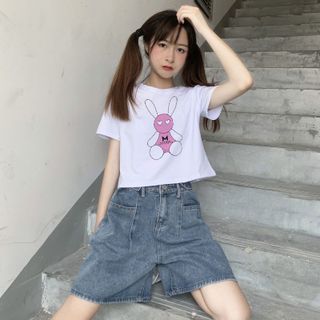Áo croptop nữ tay ngắn cổ tròn vải thun cotton kiểu hàn quốc CR056 Miucho in hoạ tiết