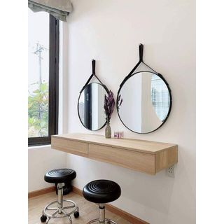 Gương tròn dây da cao cấp phù hợp cho các không gian tối giản