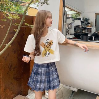 Áo croptop nữ tay ngắn cổ tròn vải thun cotton kiểu hàn quốc CR064 Miucho in hoạ tiết